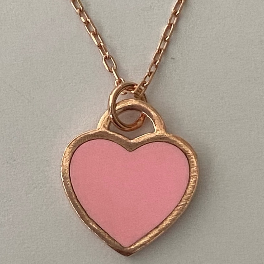 925 Silver pink enamel heart love necklace 14k rose gold plated handmade